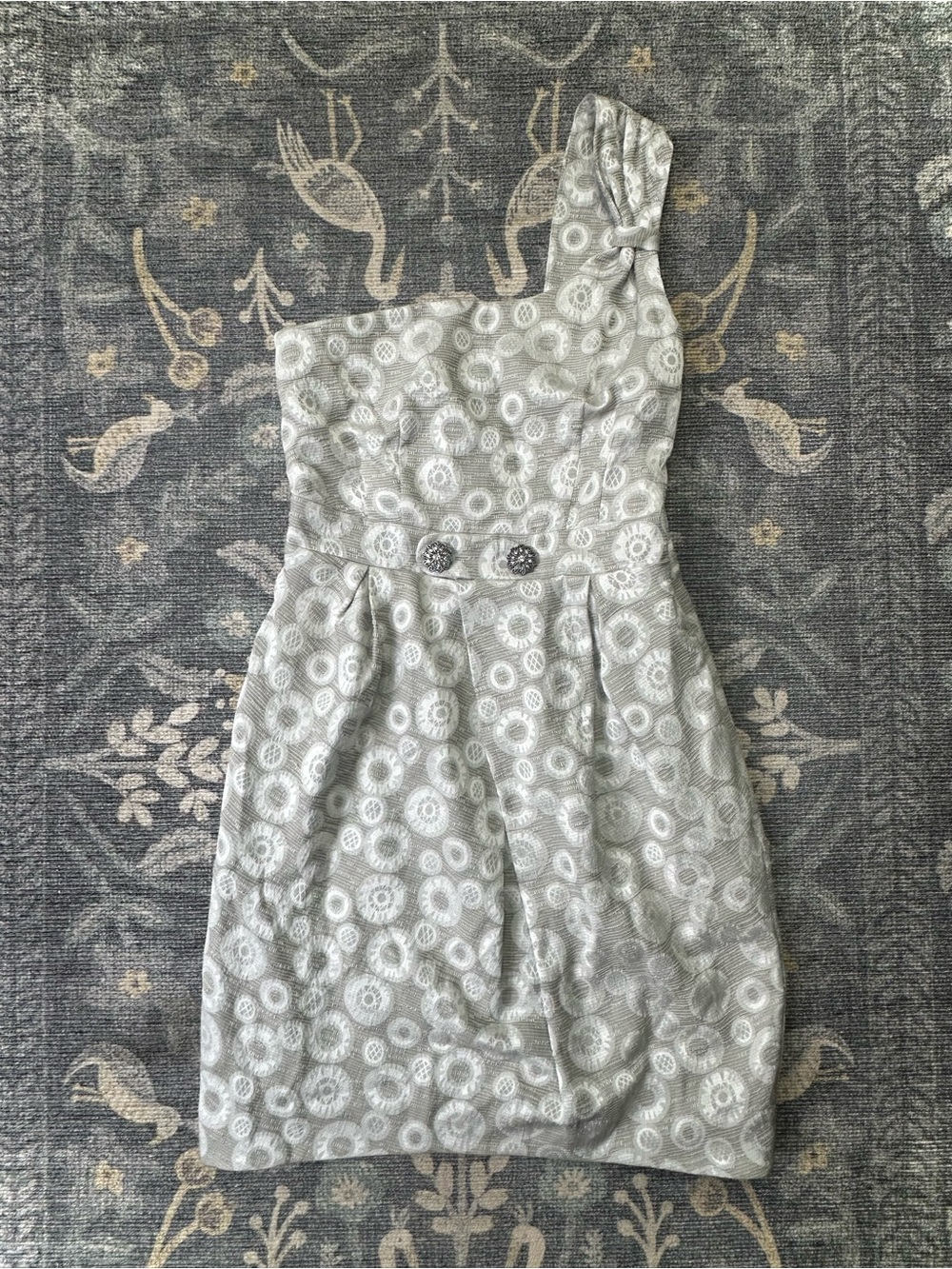Moulinette Soeurs One-Shoulder Silver Geometric Circle Jacquard Dress size 2